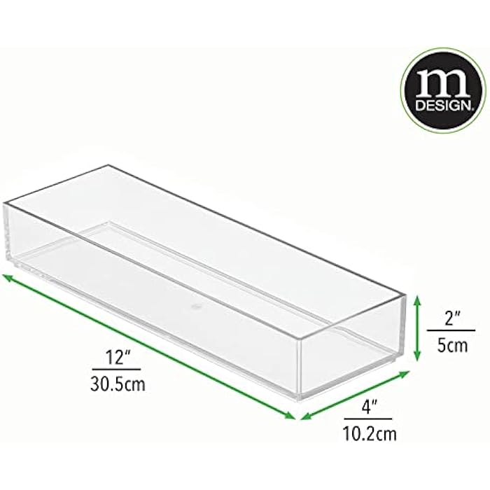 mDesign Slim Plastic Drawer Organizer, Storage Container for Cosmetics, Makeup, and Accessories on Bathroom Vanity, Countertop, or Cabinet - Lumiere Collection - 6 Pack - Clear/Chrome - Image 2